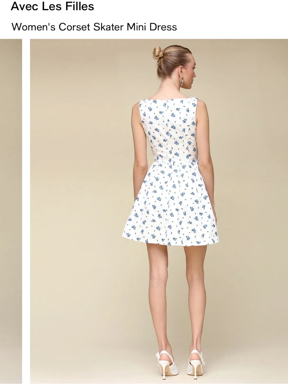 Avec Les Filles White Mini Dress with Blue Floral Print